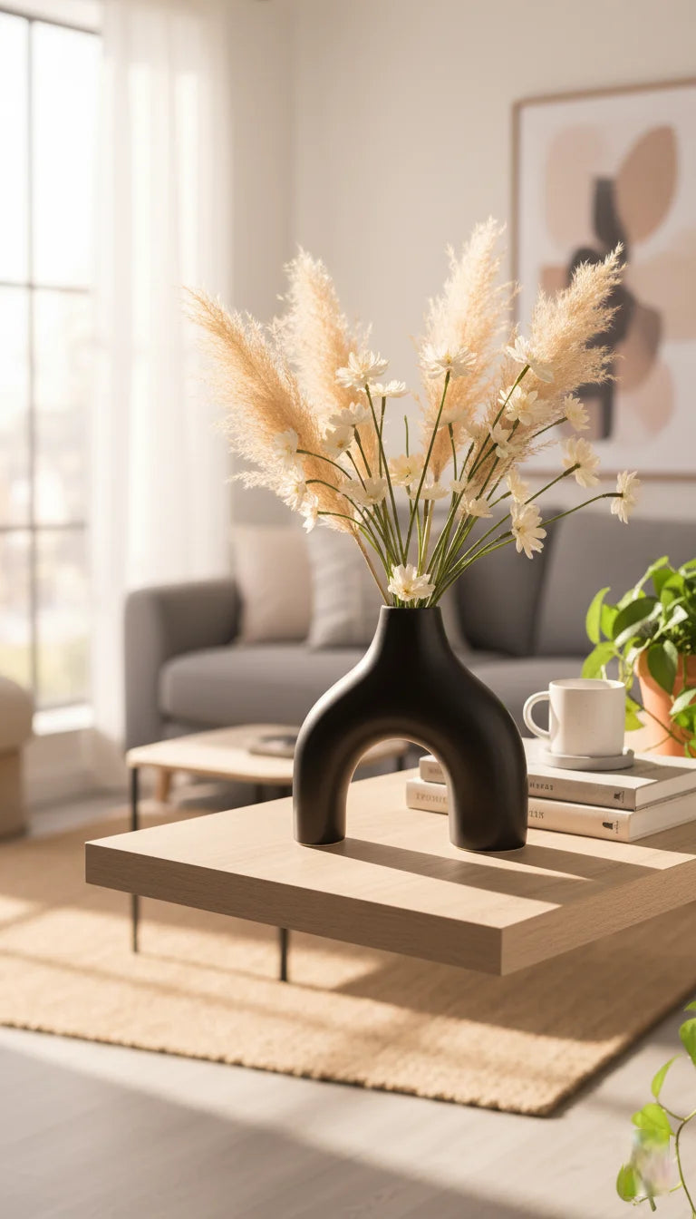 Modern Black Ceramic Vase for Pampas Grass & Home Décor – Sparkle Decors