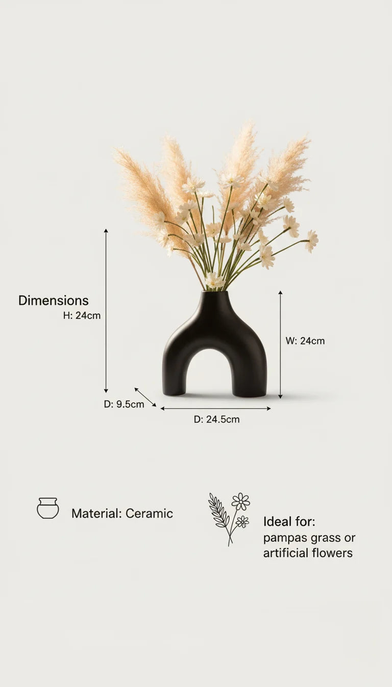 Modern Black Ceramic Vase for Pampas Grass & Home Décor – Sparkle Decors