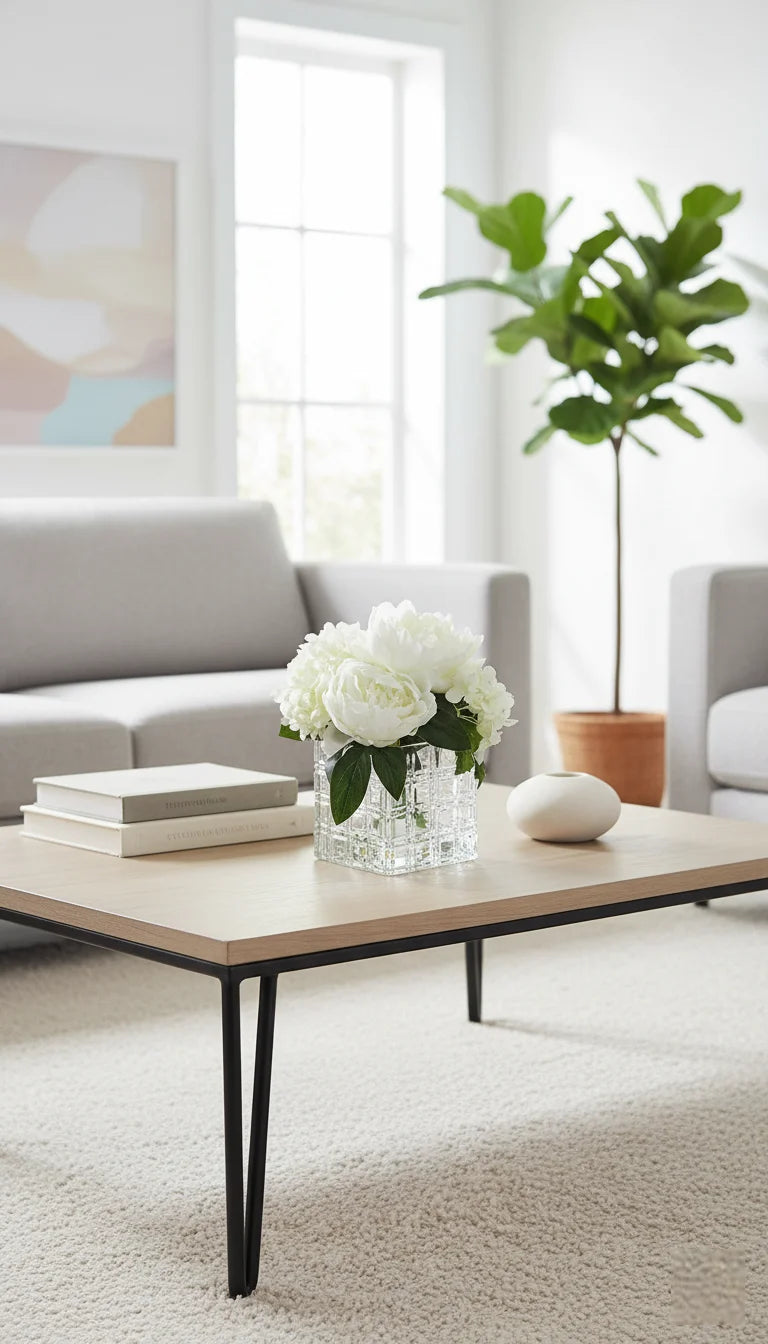 Elegant White Hydrangea in Glass Cube Vase – Sparkle Decors