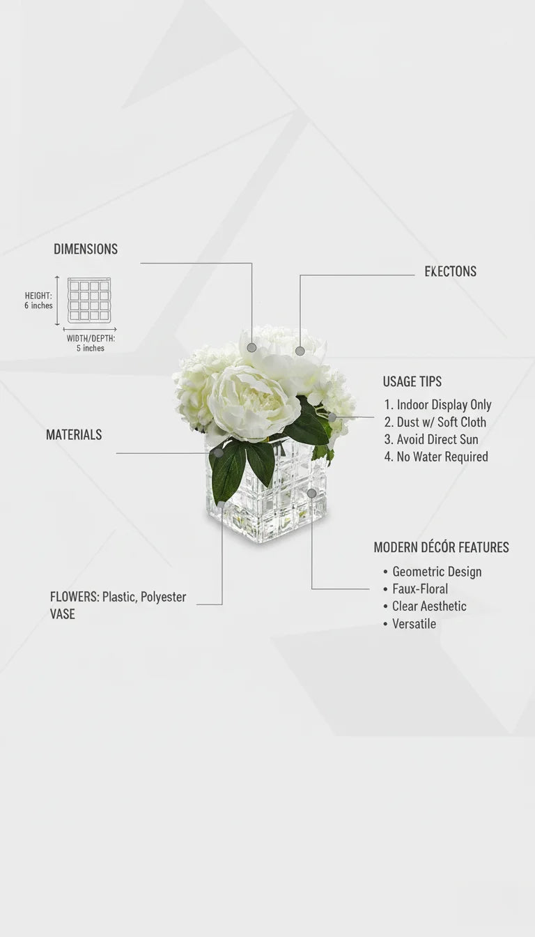 Elegant White Hydrangea in Glass Cube Vase – Sparkle Decors