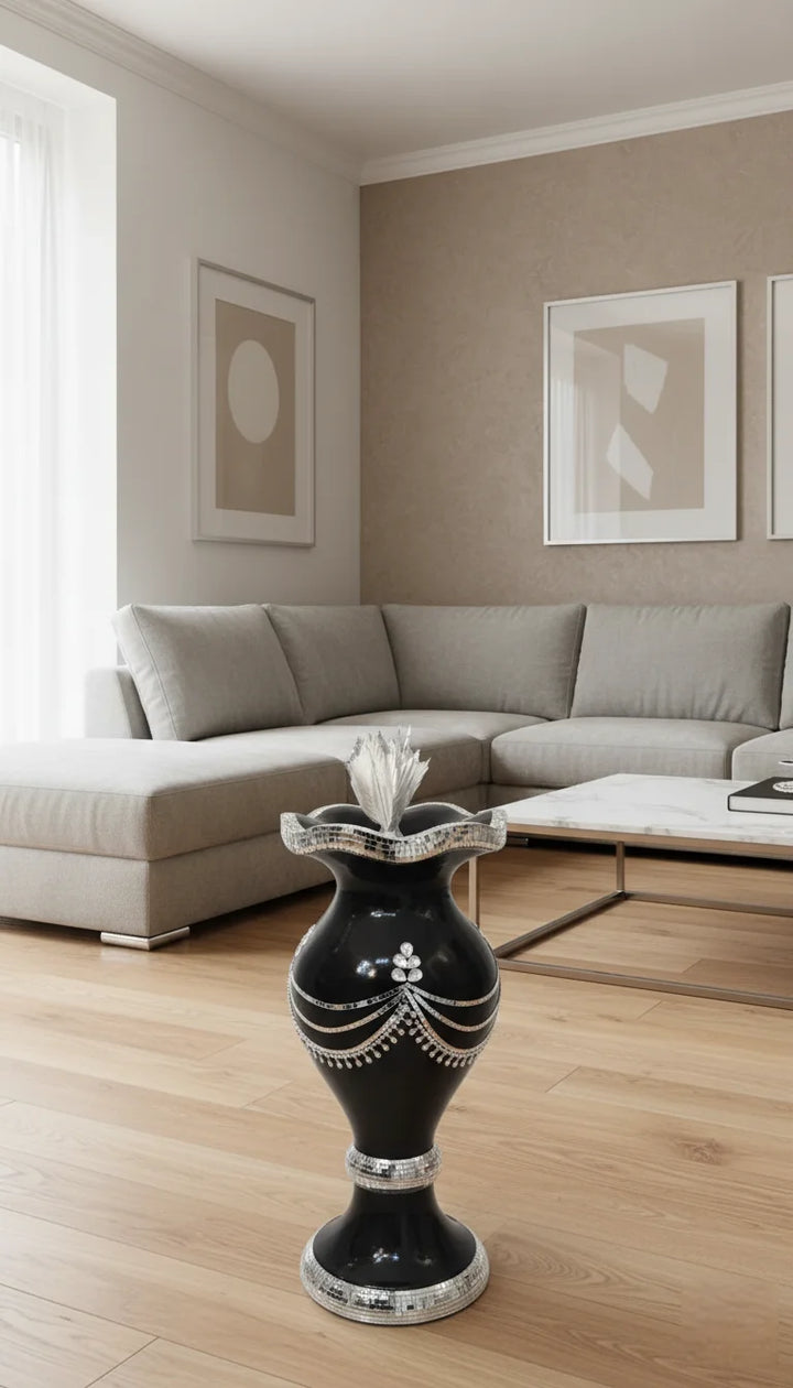 Black & Silver Sparkly Mirrored Floor Vase 60cm – Sparkle Decors