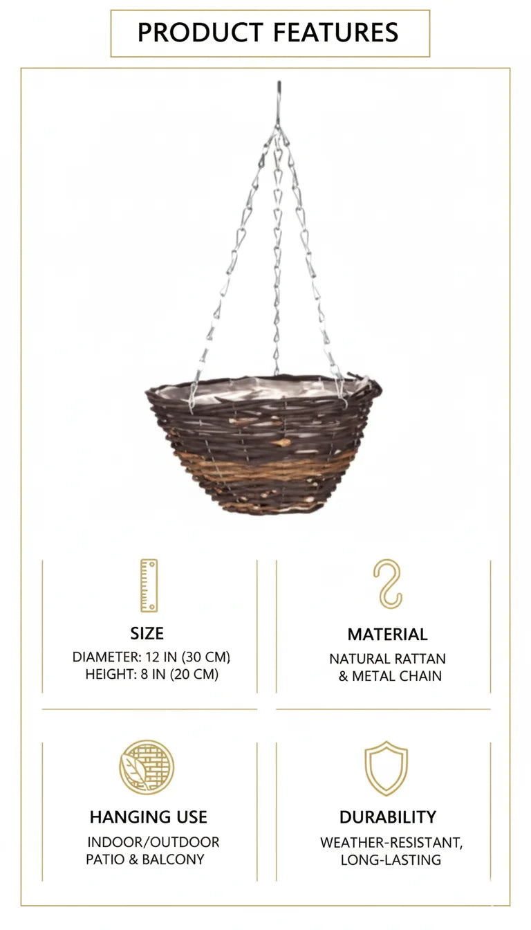 Black Rattan Hanging Basket for Home Décor – Sparkle Decors