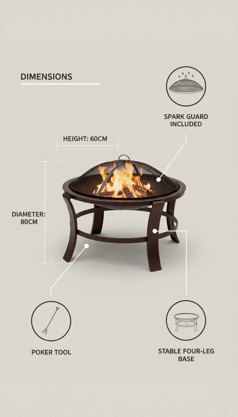 Tuscany Bronze Fire Basket with Spark Guard & Poker - Sparkle Decors