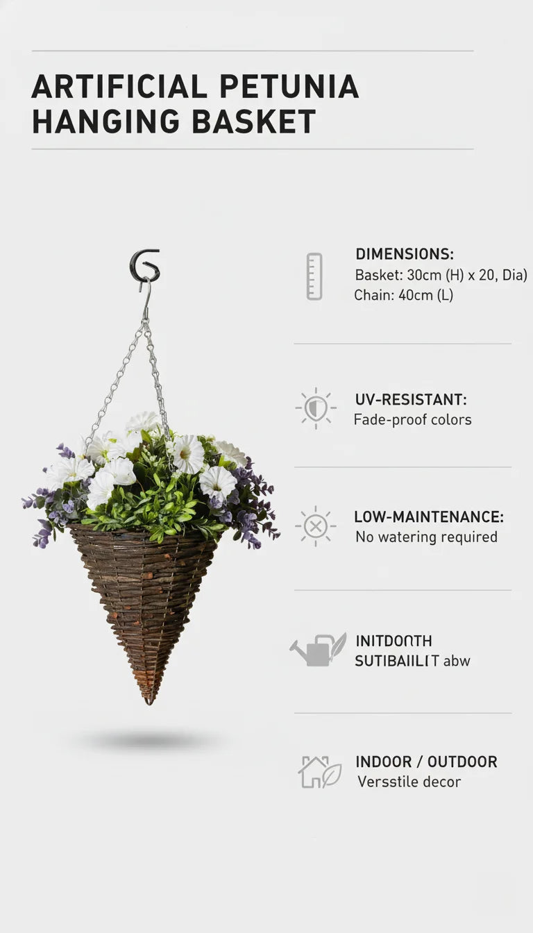 Artificial Petunia Cone Hanging Basket – Sparkle Decors