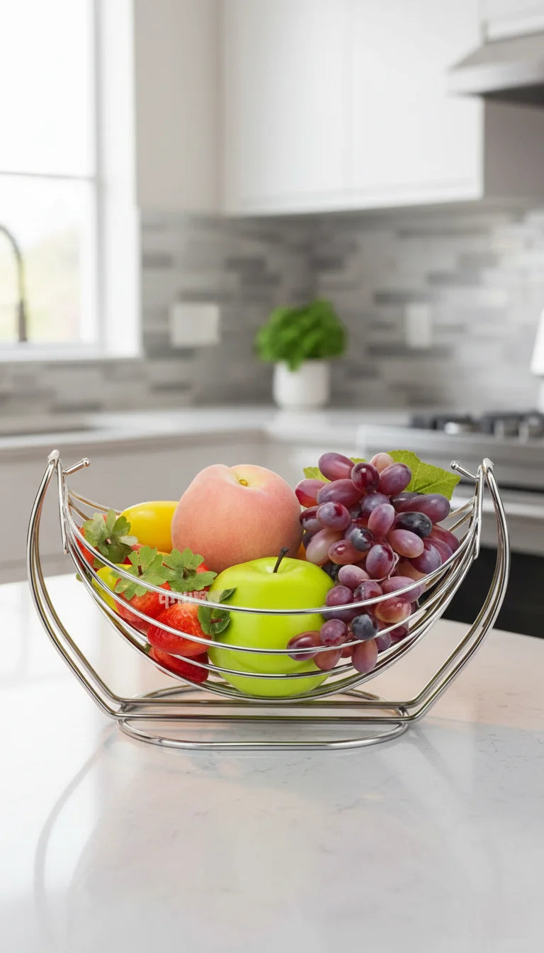 Stylish 2-Tier Chrome Fruit & Vegetable Basket Rack Stand - Sparkle Decors