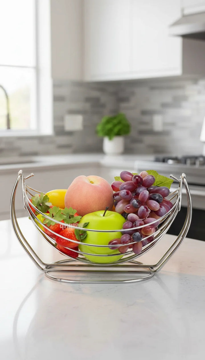 Stylish 2-Tier Chrome Fruit & Vegetable Basket Rack Stand - Sparkle Decors