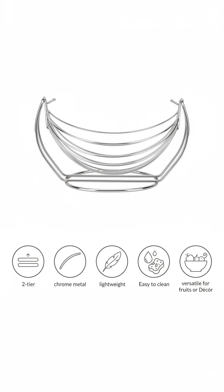 Stylish 2-Tier Chrome Fruit & Vegetable Basket Rack Stand - Sparkle Decors