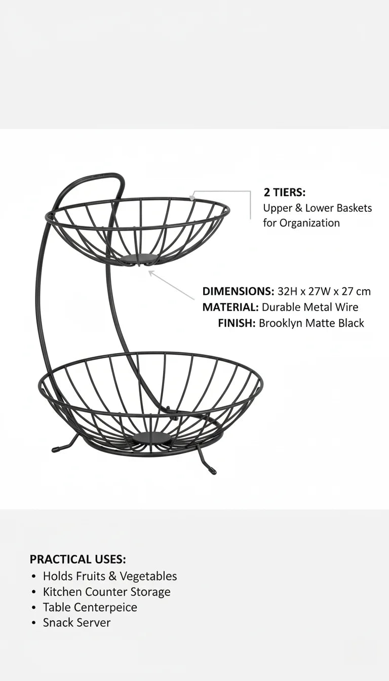 Elegant 2-Tier Brooklyn Finish Fruit Basket Rack – Sparkle Decors