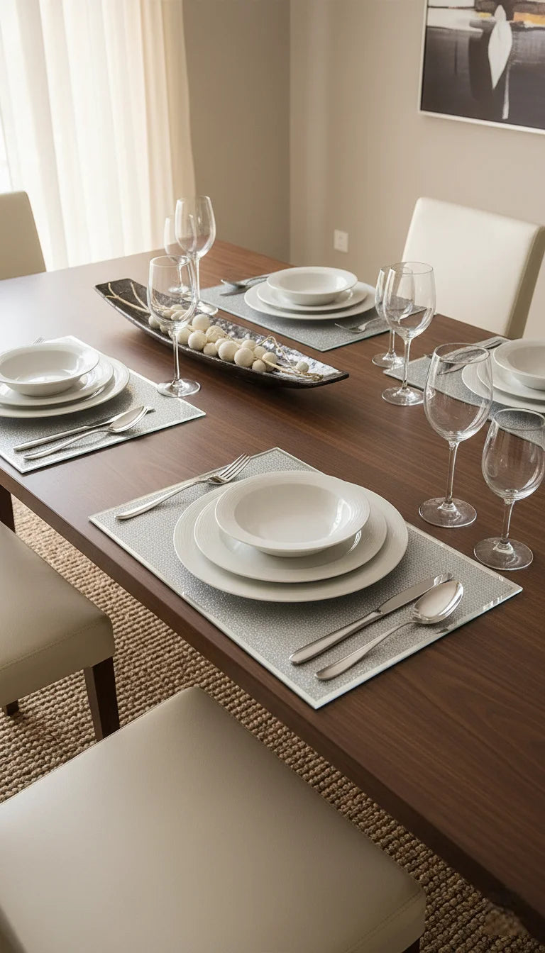 Silver Glitter Glass Placemats Set Of 2 Elegant Dining – Sparkle Decors