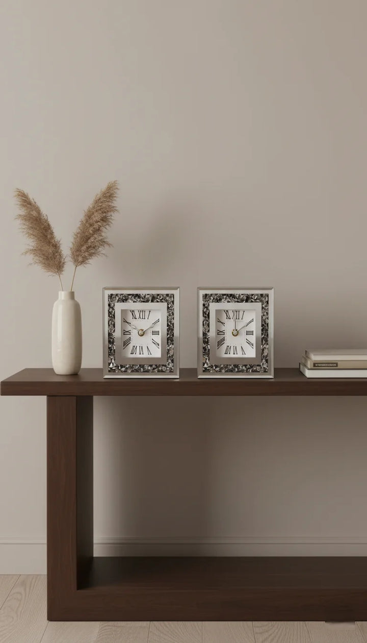 Elegant Diamante Glass Table Clock Set Pack of 2 – Sparkle Decors