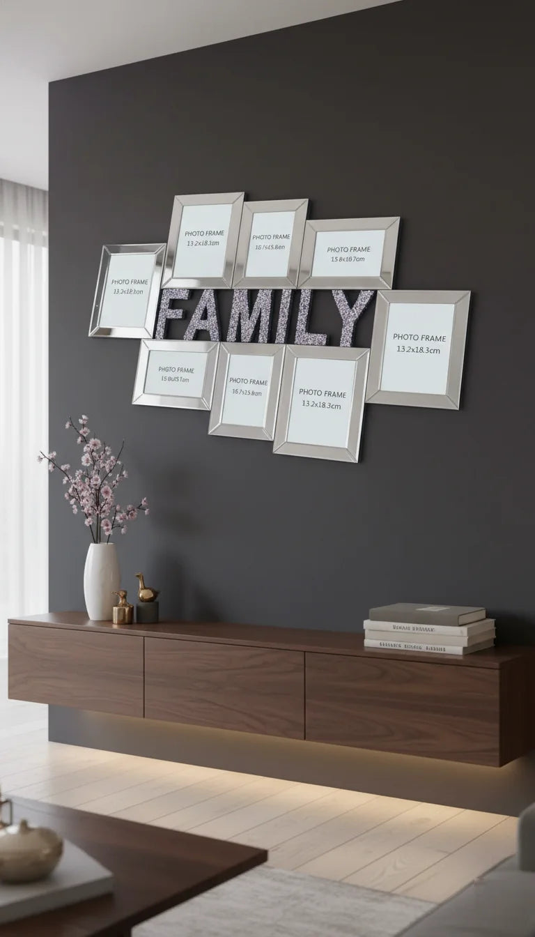 Large Diamante Mirrored Family Photo Frame Décor – Sparkle Decors