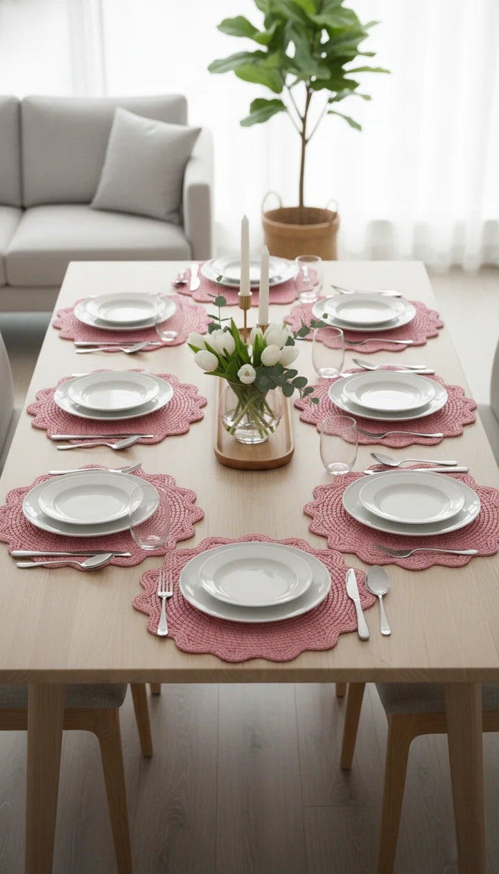 Elegant Wavy Round Rattan Placemats Set of 6 for Dining - Sparkle Decors