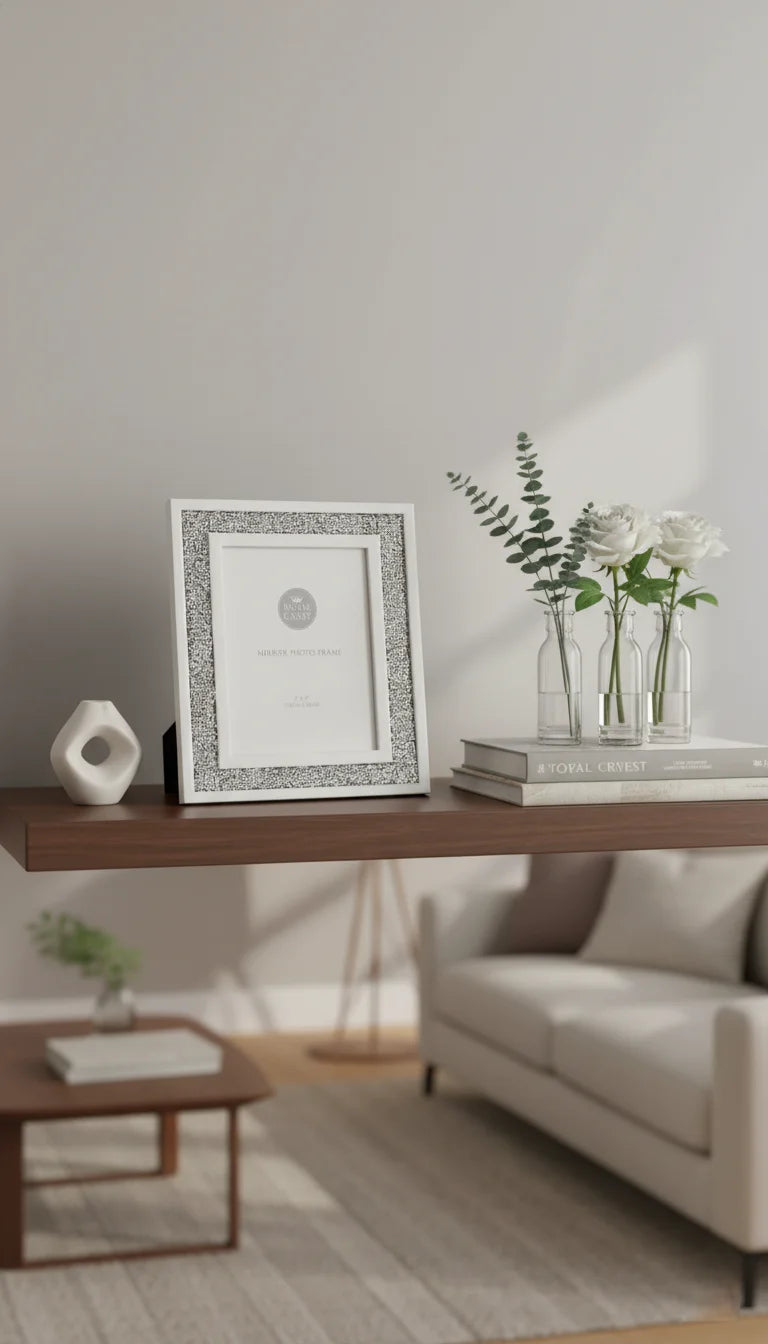 Multi-Crystal Photo Frame Elegant Silver Sparkle Decors