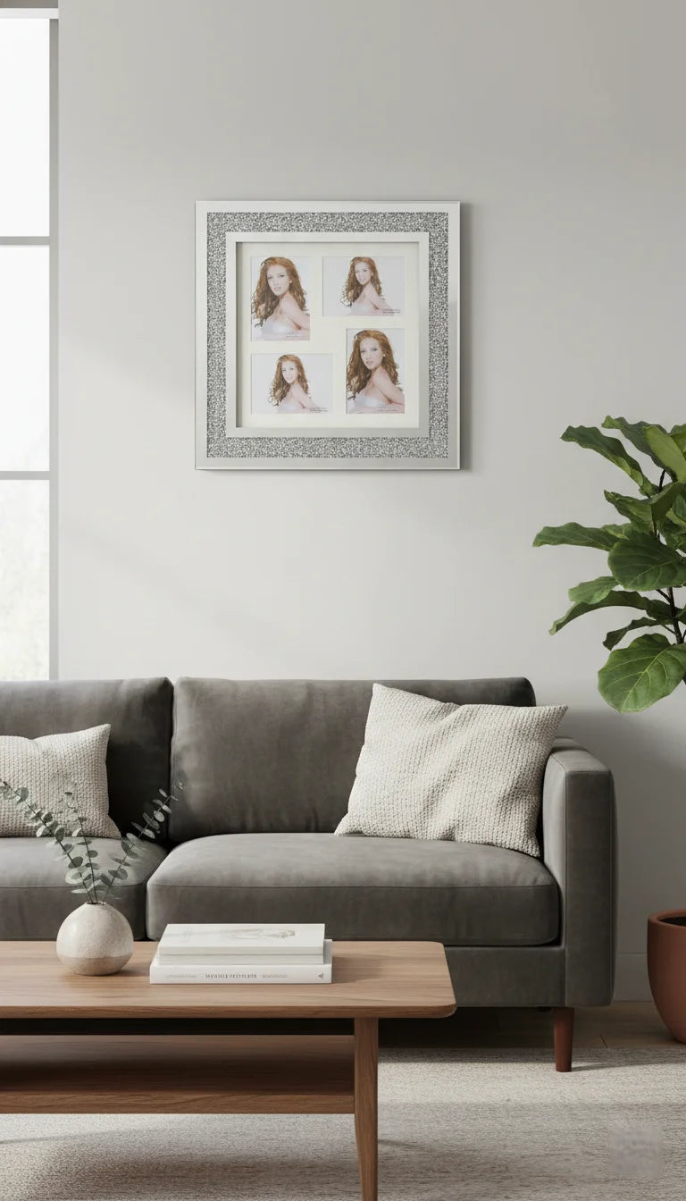 Diamond Crystal 4-Photo Wall Frame Sparkly Silver - Sparkle Decors