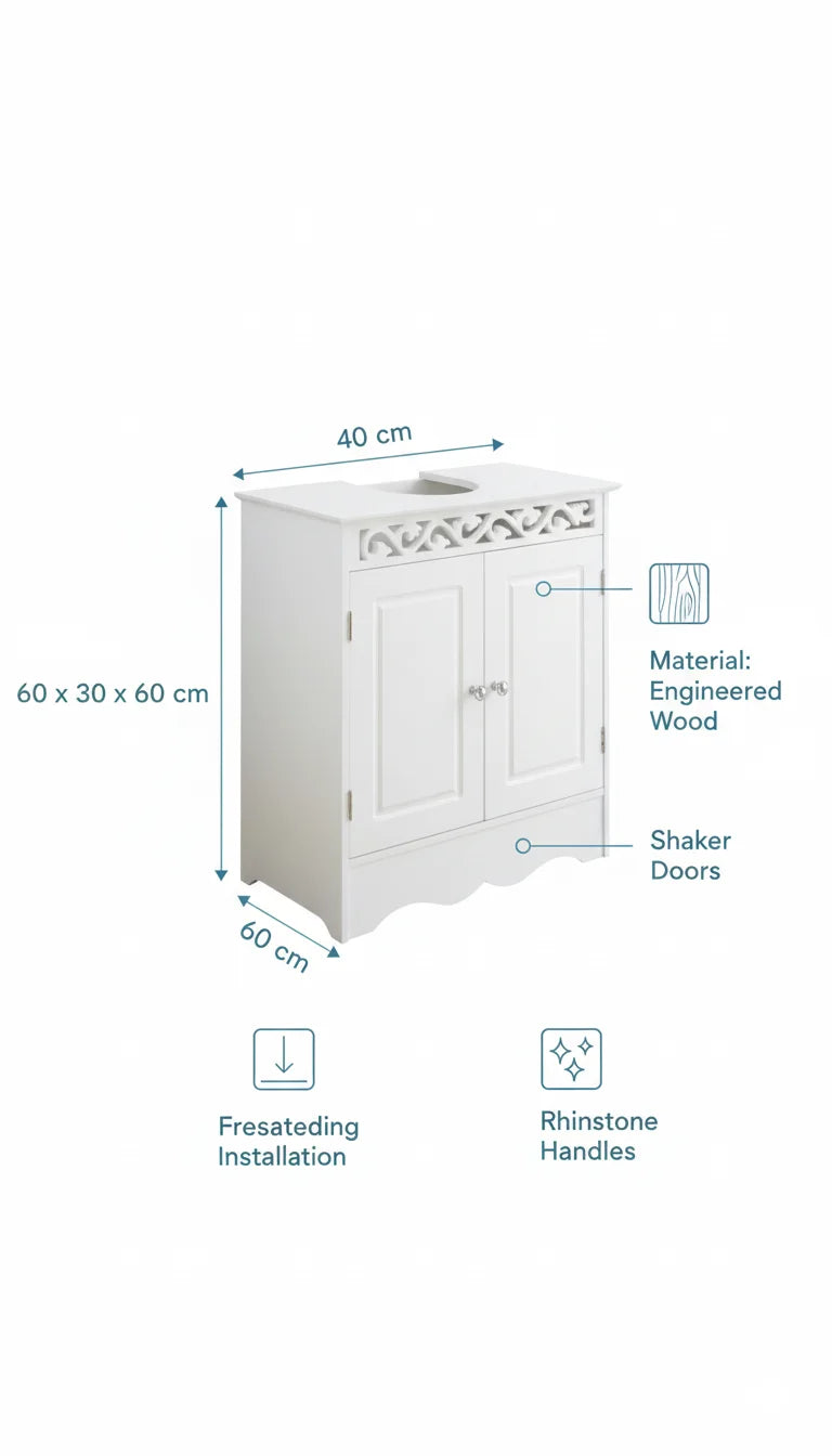 Camille White Undersink Bathroom Cabinet with Rhinestones – Sparkle Decors