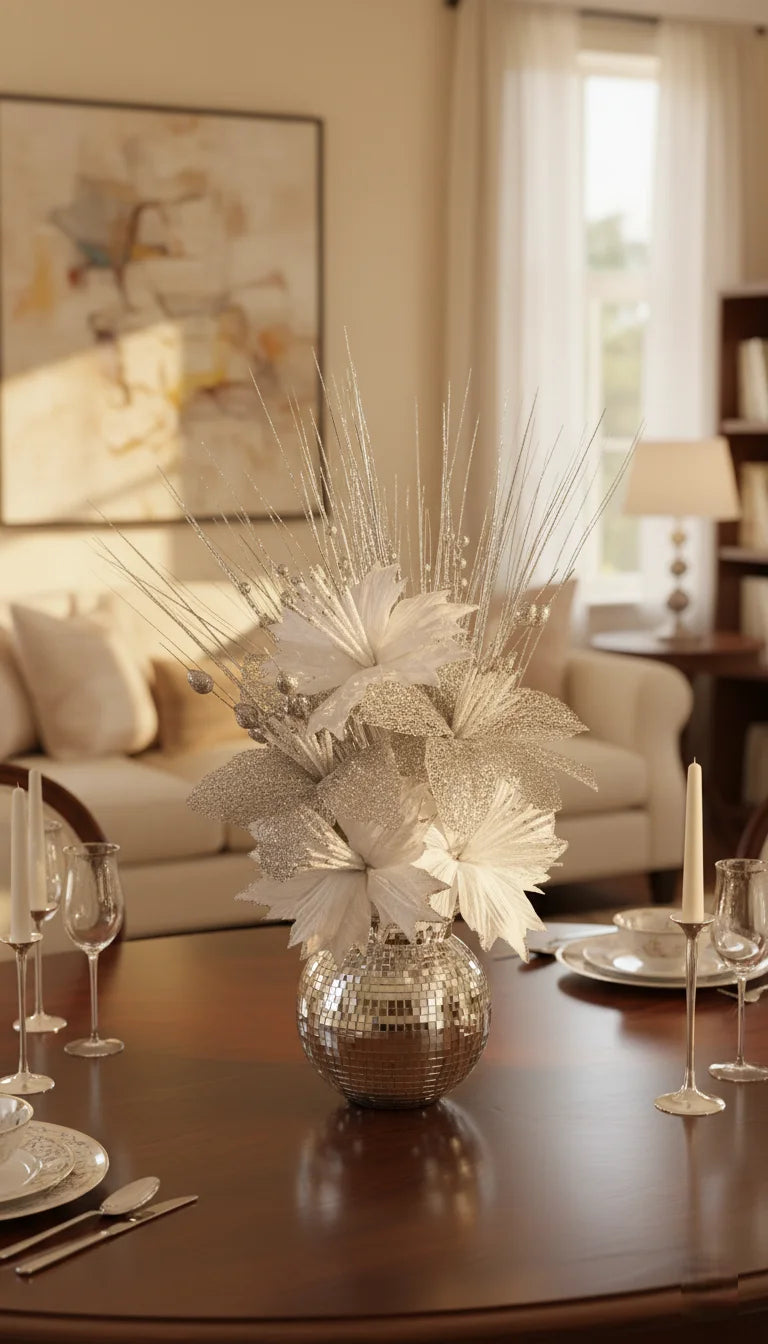 Artificial Silver & White Flower Bouquet for Decor – Sparkle Decors