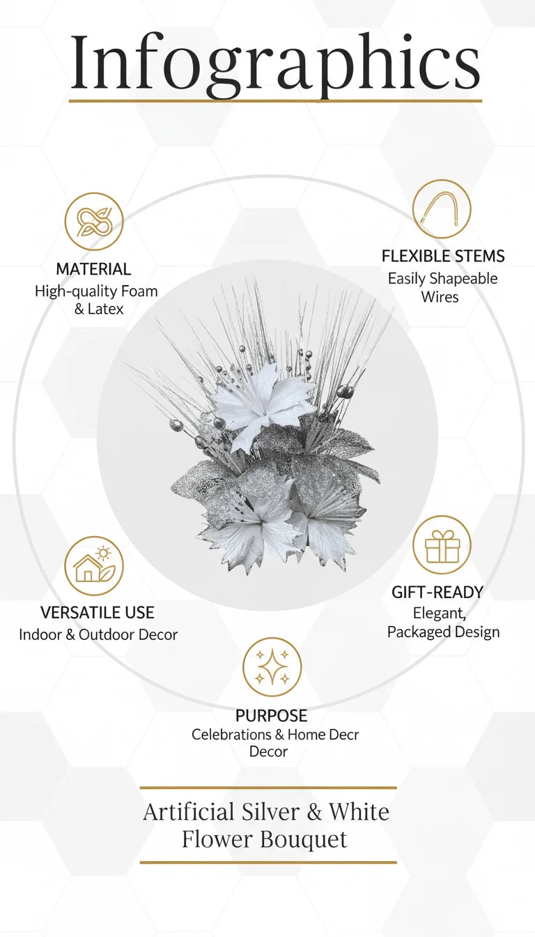 Artificial Silver & White Flower Bouquet for Decor – Sparkle Decors