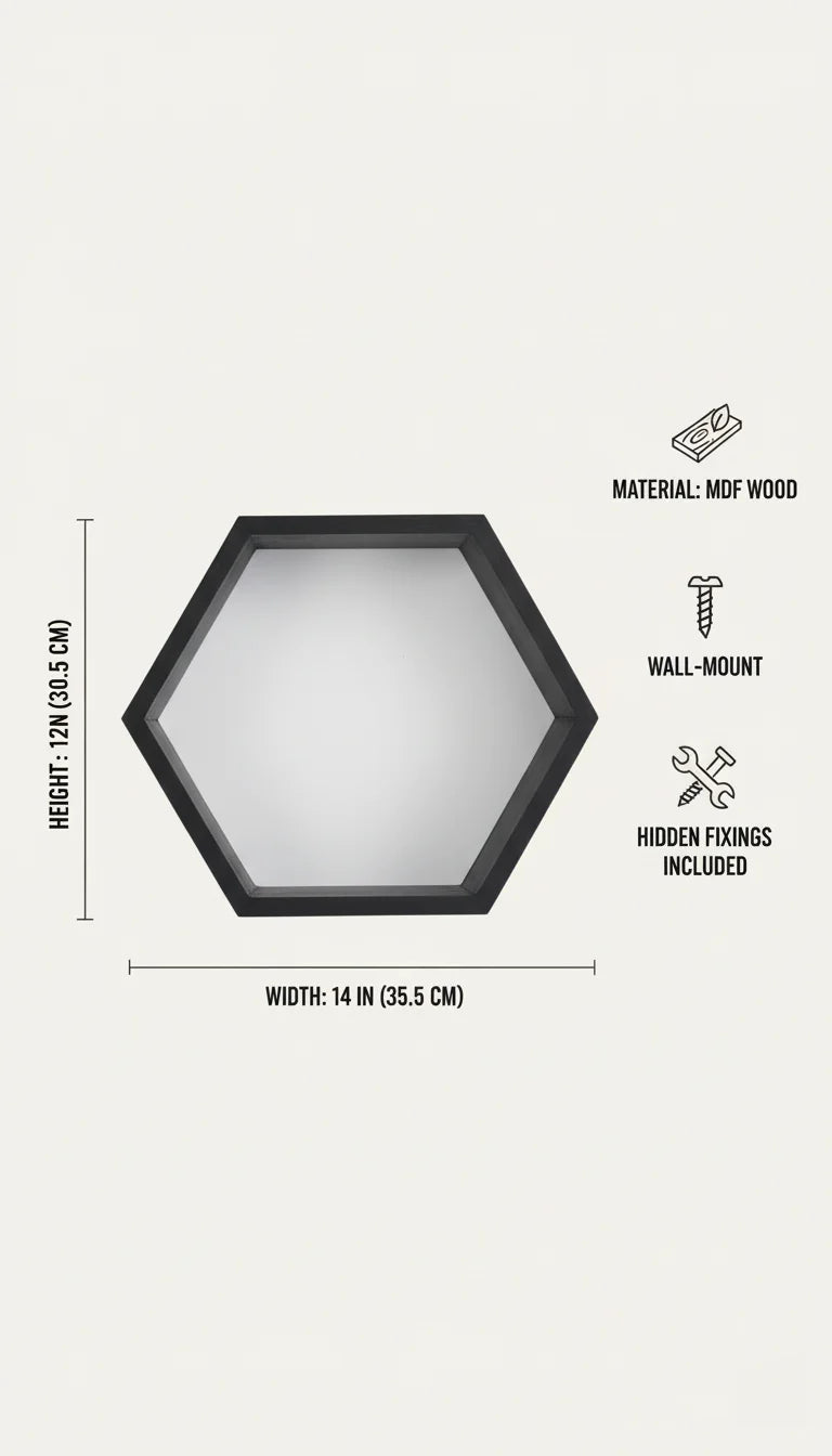 Set of 2 Hexagon Floating Wall Shelves Modern Black | Sparkle Decors