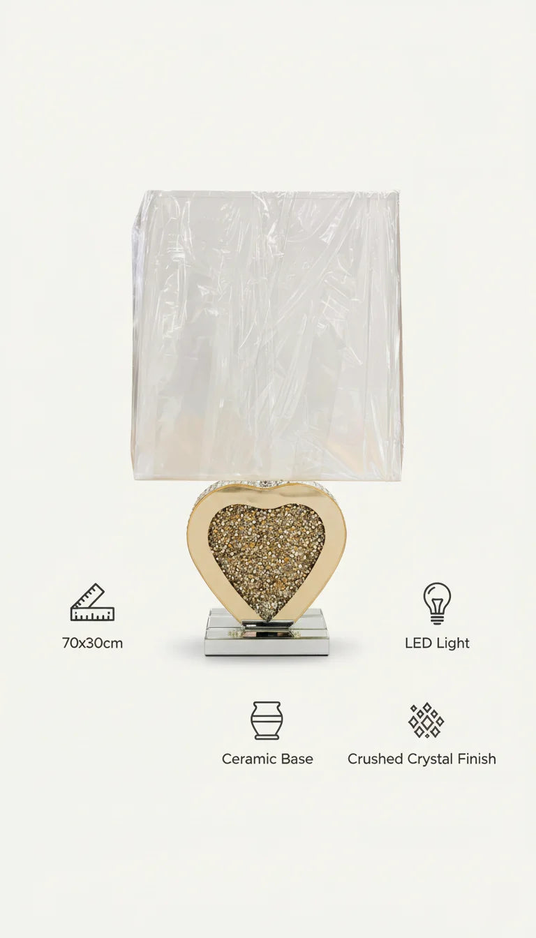 Love Heart Crushed Crystal Silver Table Lamp Sparkle Decors
