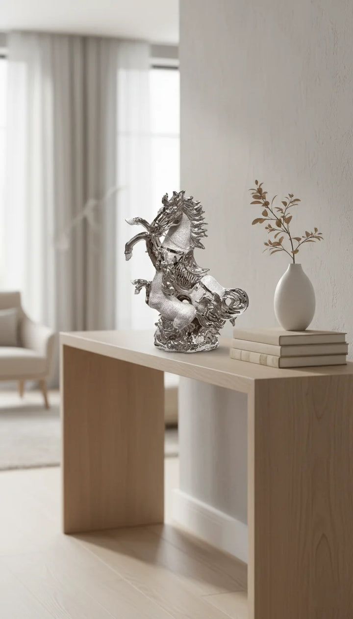 Italian Chrome Horse & Foal Silver Decor 25cm | Sparkle Decors