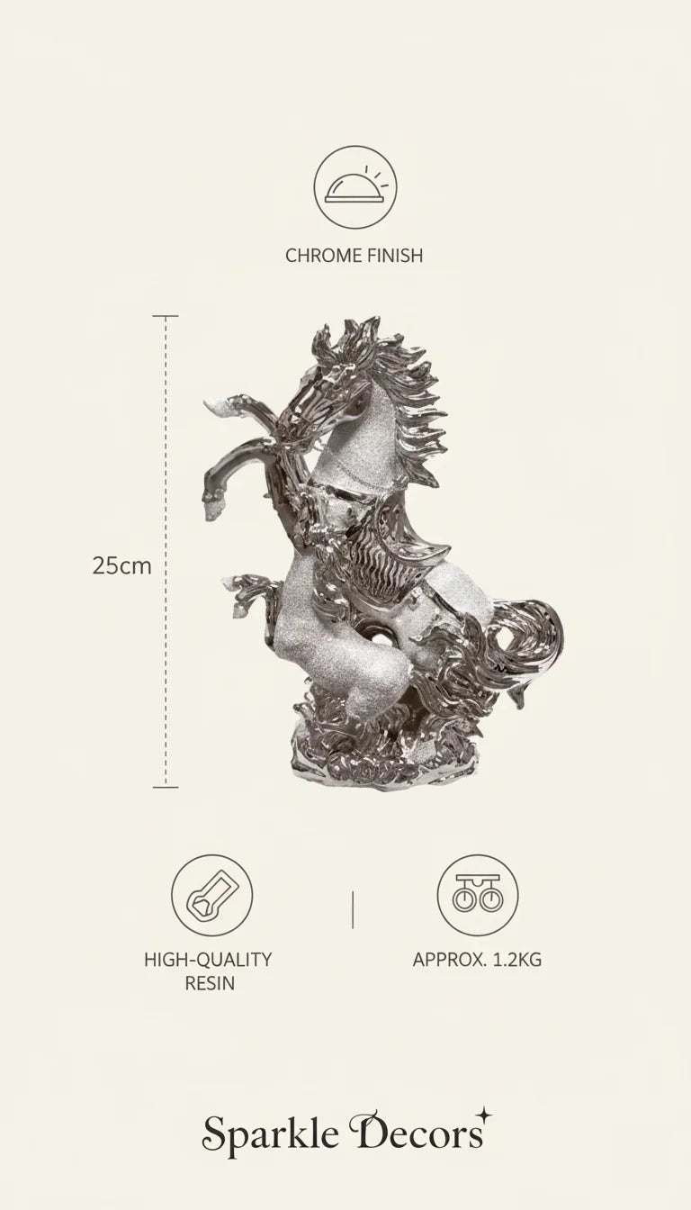 Italian Chrome Horse & Foal Silver Decor 25cm | Sparkle Decors