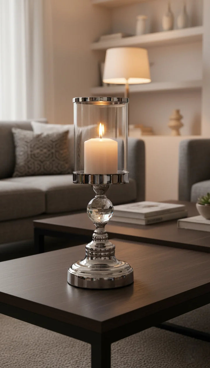 Crystal Effect Chrome Candle Holder for Home Décor – Sparkle Decors