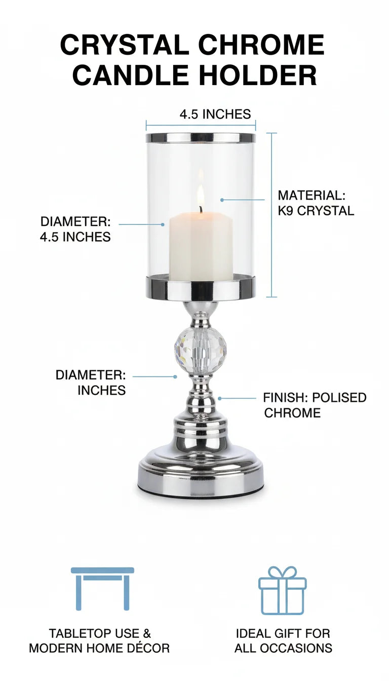 Crystal Effect Chrome Candle Holder for Home Décor – Sparkle Decors