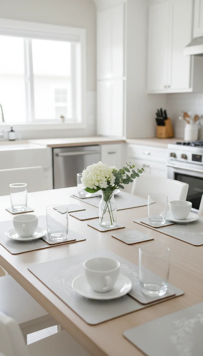 Stylish Grey Coasters & Placemats Set – 6 Pieces, Sparkle Decors