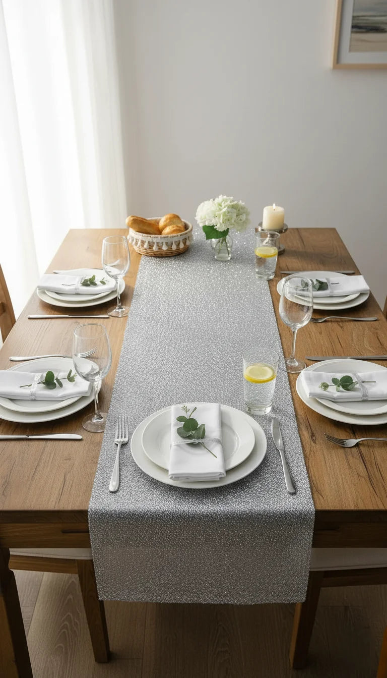 Sparkly Silver Crushed Crystal Table Runner | Sparkle Decors