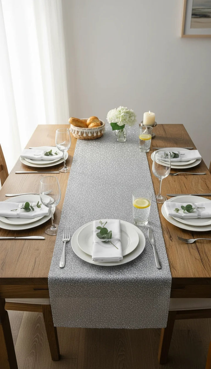 Sparkly Silver Crushed Crystal Table Runner | Sparkle Decors