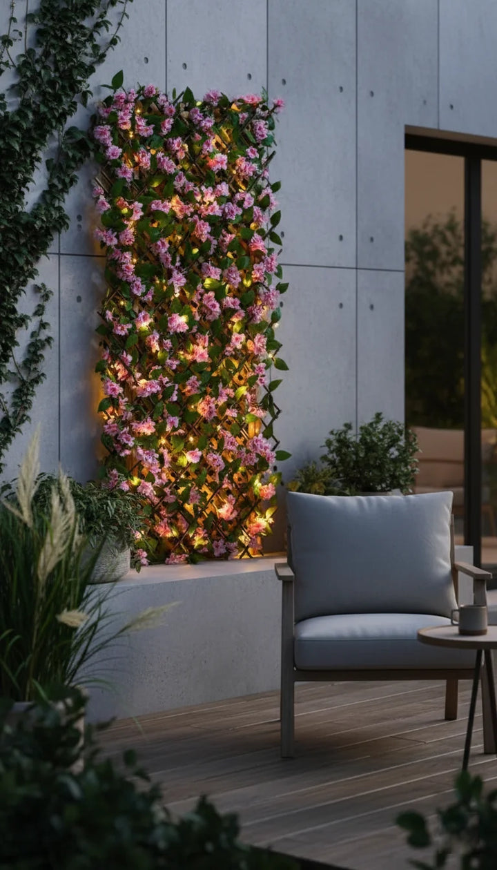 Solar Pink Blossom Willow Trellis with LED Lights – Sparkle Decors