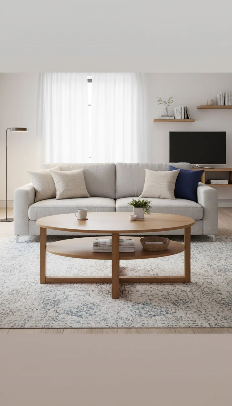 Large 2-Tier Oak Effect Coffee Table with Storage – Sparkle Decors