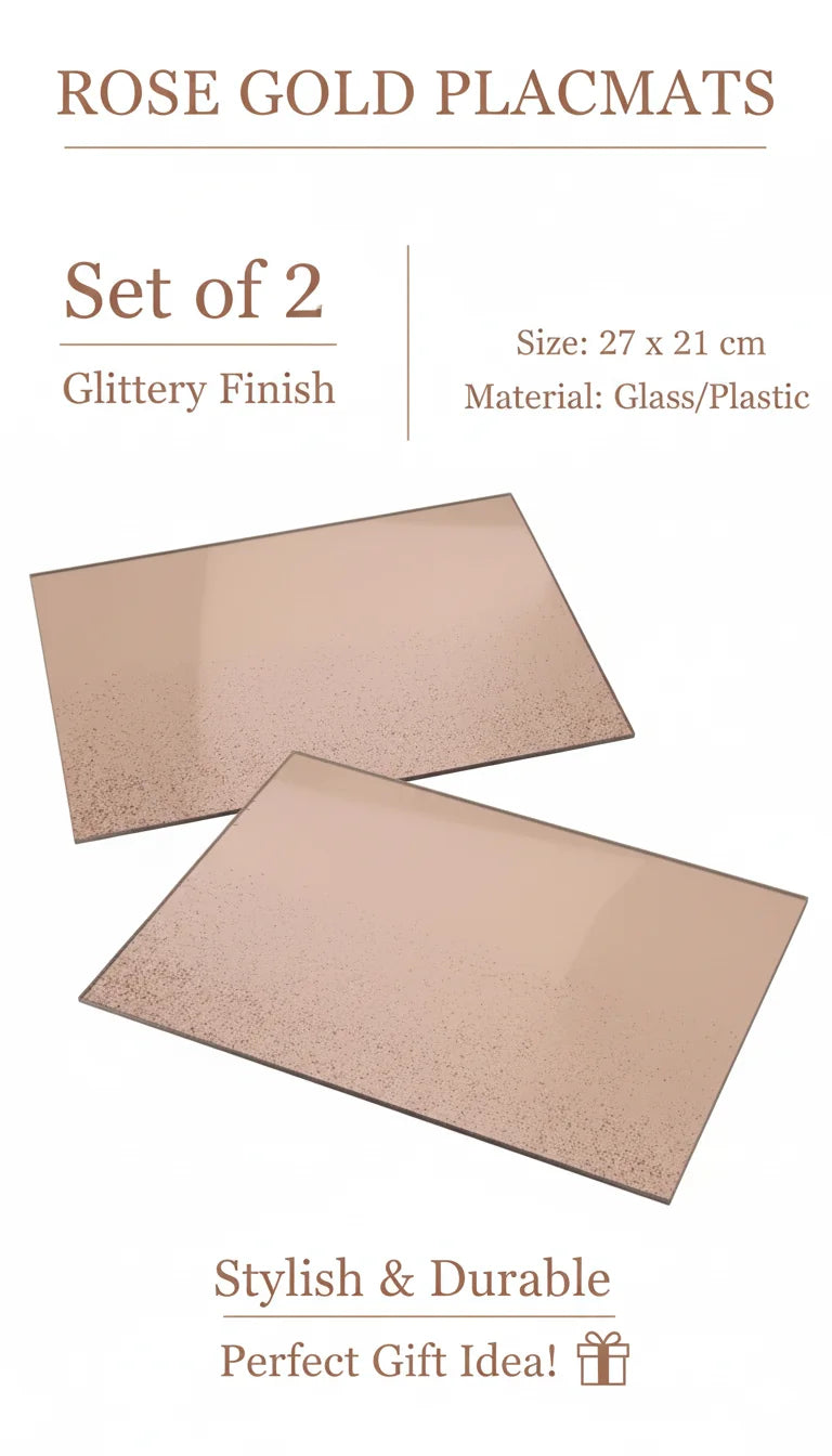 Glittery Rose Gold Placemats Set of 2 – Stylish Table Decor Sparkle Decors