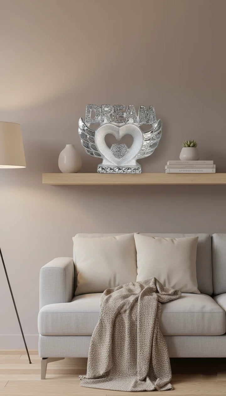 Crushed Diamond Heart Wings Silver Ornament Gift – Sparkle Decors