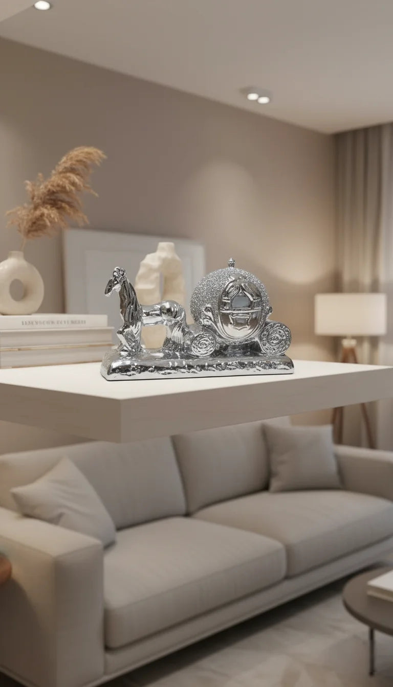 Silver Unicorn Carriage Crushed Diamond Ornament Sparkle Decors