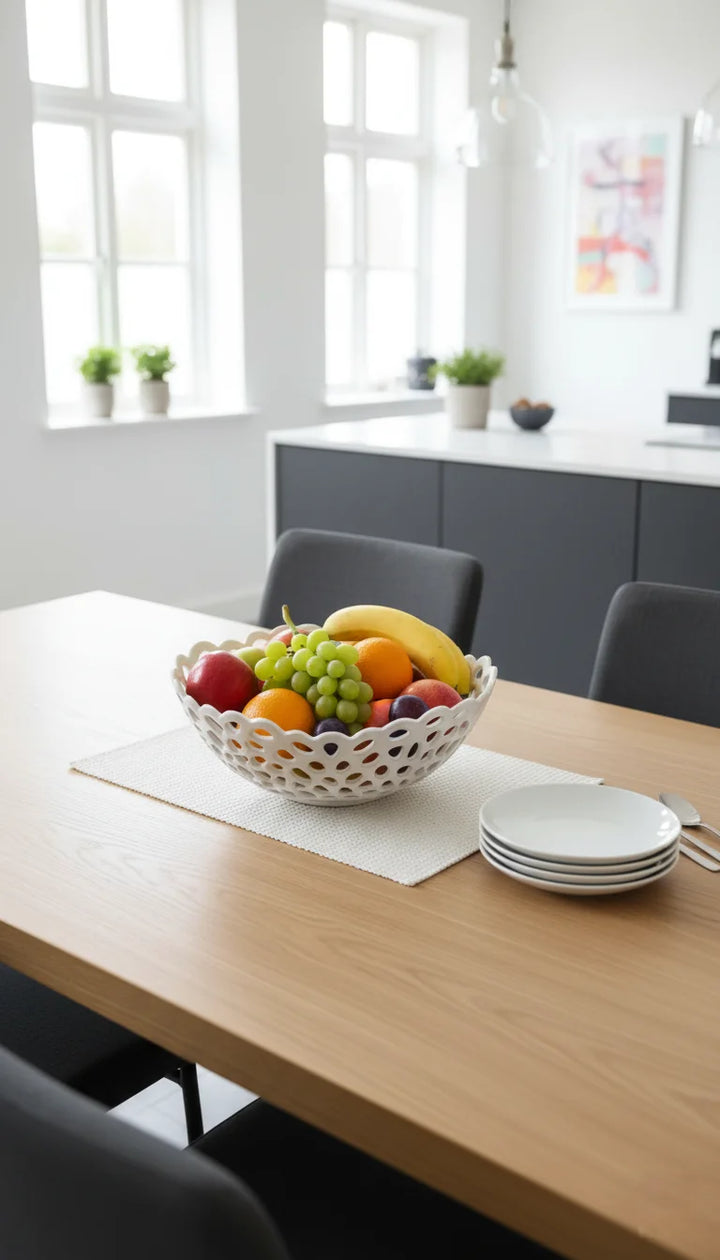 Stylish White Ceramic Fruit Bowl for Kitchen & Dining – Sparkle Decors
