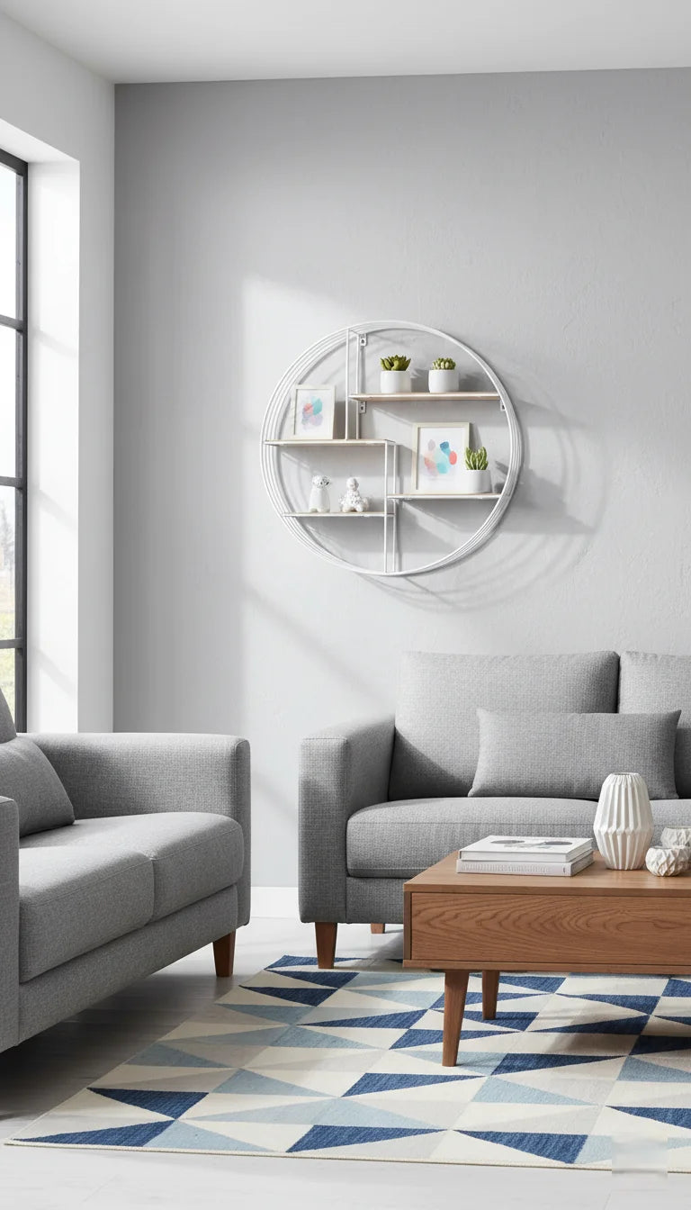 White Round Metal & Wood Wall Shelf Unit – Sparkle decors