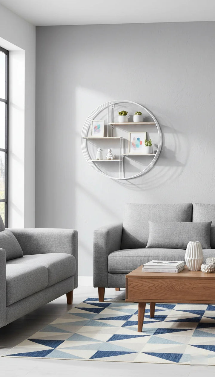 White Round Metal & Wood Wall Shelf Unit – Sparkle decors