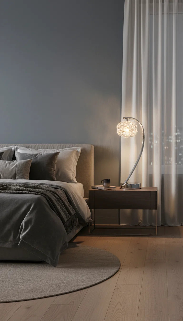 Elegant Cecilie Chrome & Glass Table Lamp for Desk – Sparkle Decors