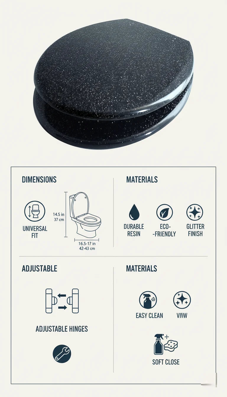 Black Glitter Universal Toilet Seat Modern Bathroom | Sparkle decors