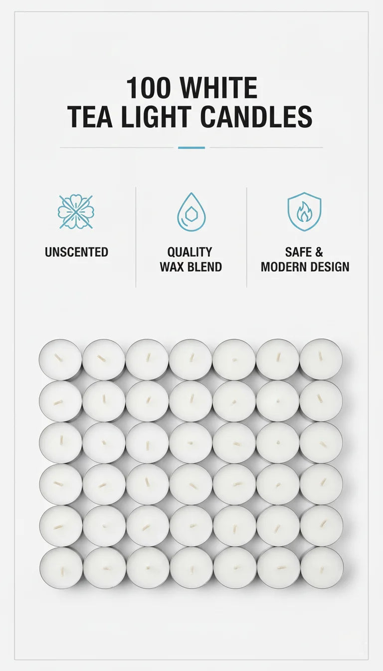 100 Pack Unscented Tea Light Candles – Sparkle Decors