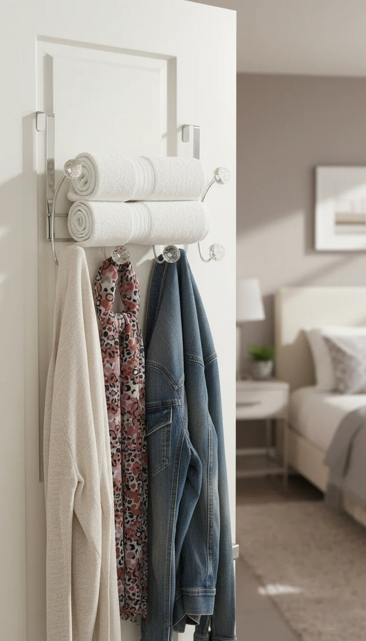 Elegant 8-Hook Over Door Crystal Hanger for Towels & Clothes – Sparkle Decors