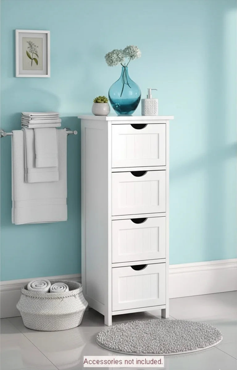 Elegant 4 Drawer Bathroom Storage Cabinet White – Sparkle Decors