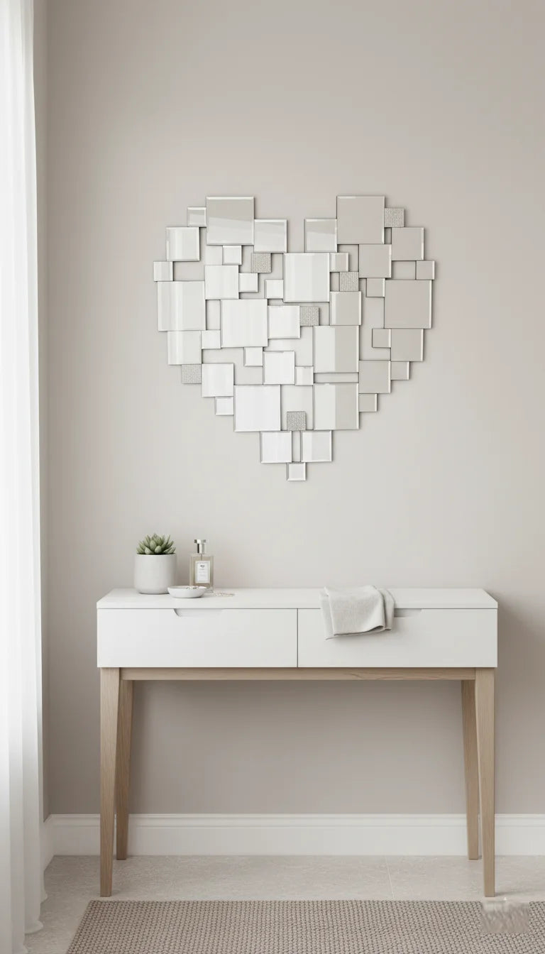 Heart Shaped Patchwork Glass Wall Mirror 60×60 cm – Sparkle Decors