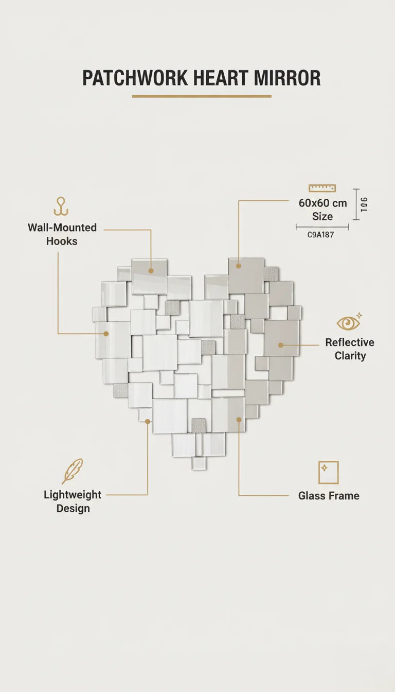 Heart Shaped Patchwork Glass Wall Mirror 60×60 cm – Sparkle Decors