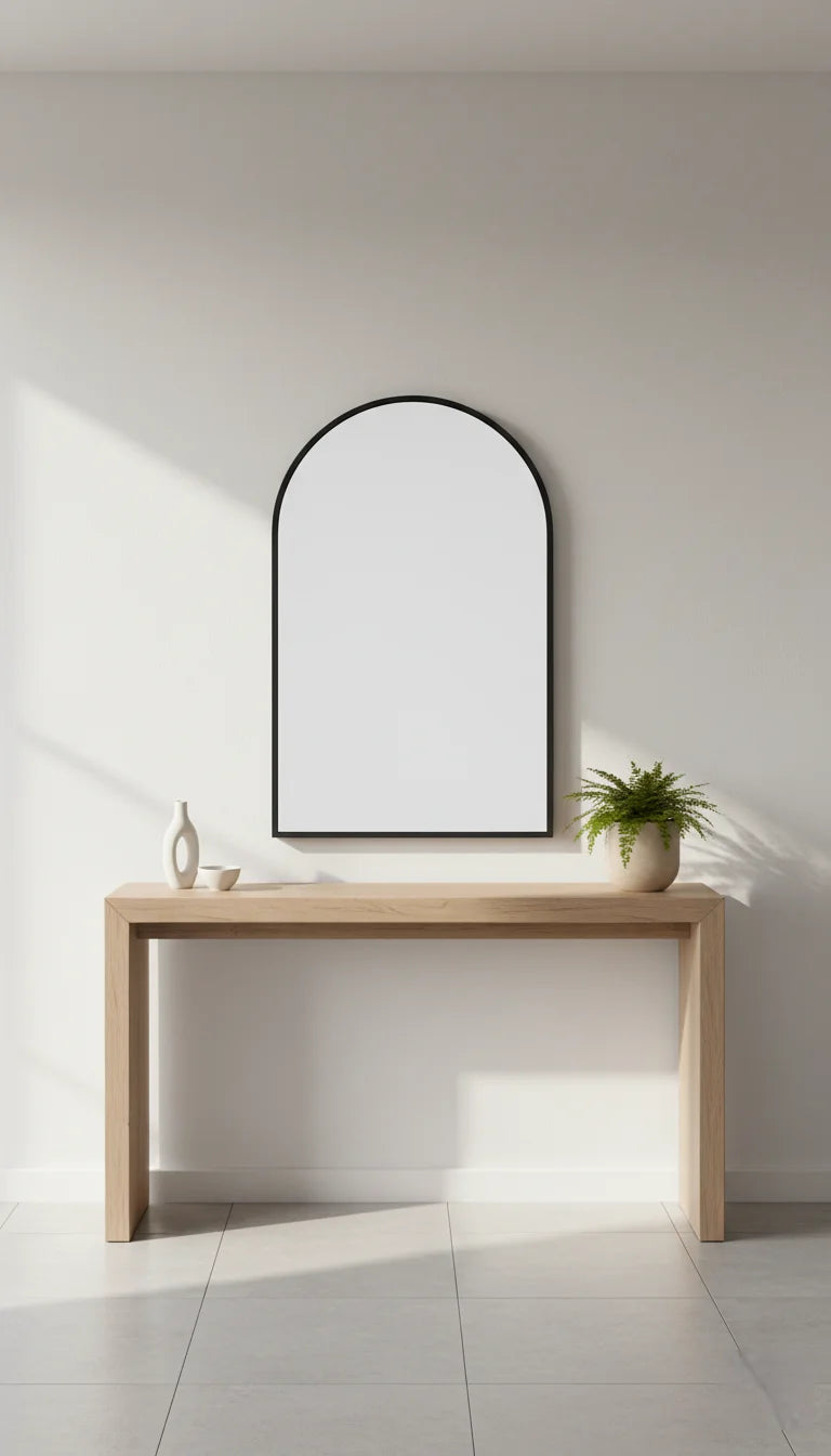 Black Metal Arch Wall Mirror with Contemporary Sleek Frame – Sparkle Decors