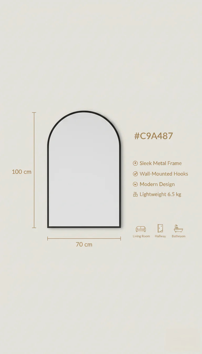 Black Metal Arch Wall Mirror with Contemporary Sleek Frame – Sparkle Decors