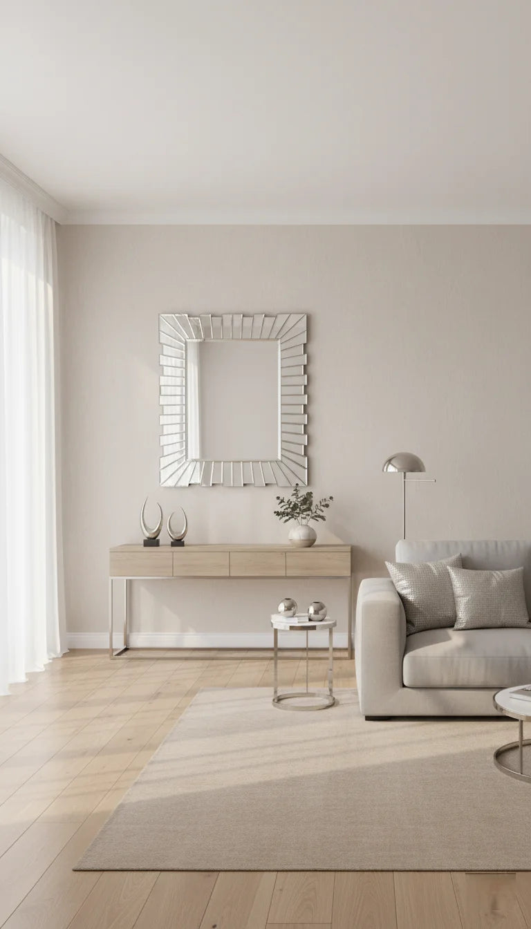 Large Silver Slide Border Rectangular Wall Mirror for Living Room & Hallway – Sparkle Decors