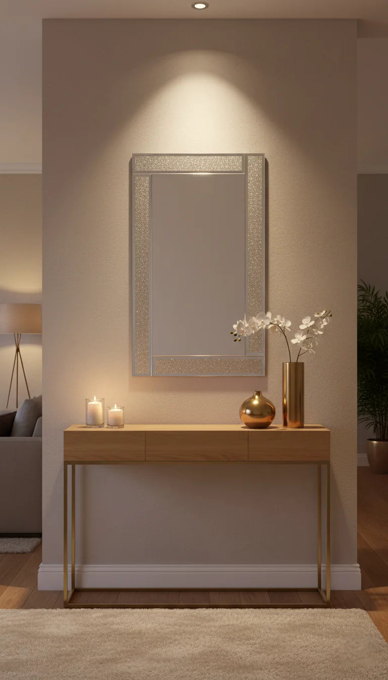 Silver Glitter Wall Mirror with Elegant Bevelled Frame 40×60 cm – Sparkle Decors