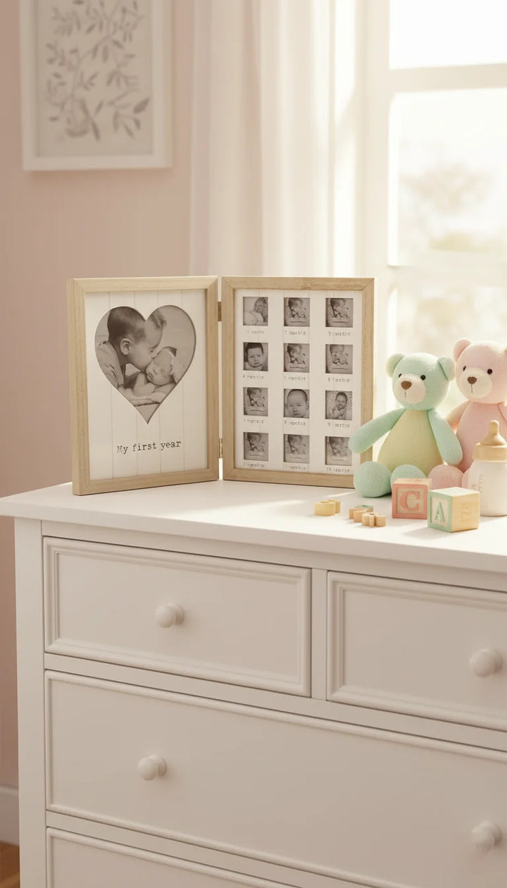 My First Year Baby Photo Frame MDF Natural Wood | Sparkle Decor